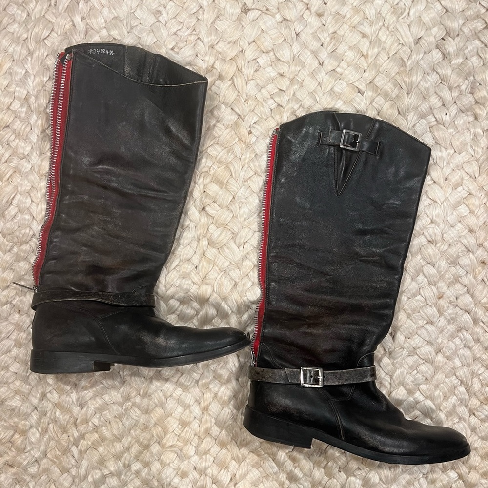 Golden Goose Tall Black Boots Red Zipper - Picture 3 of 12